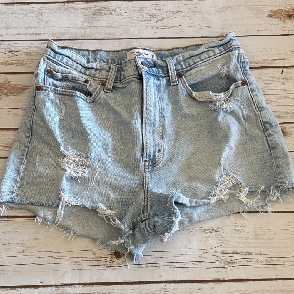 Abercrombie & Fitch Light Blue Ripped Jean Shorts
